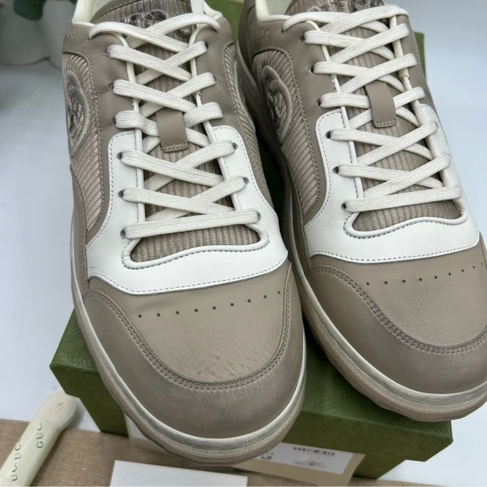 Men’s Gucci Mac 80 Dune beige low top sneakers size 12 made in Italy